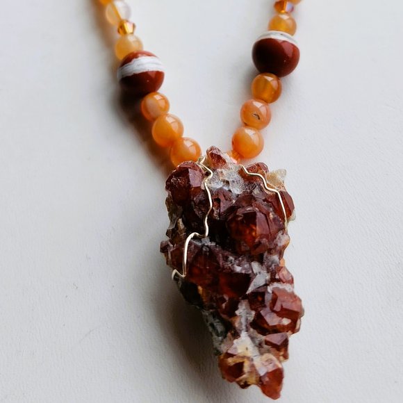 One of Kind Necklace Spessartine Garnet, Vintage-Made Carnelian - Picture 2 of 5